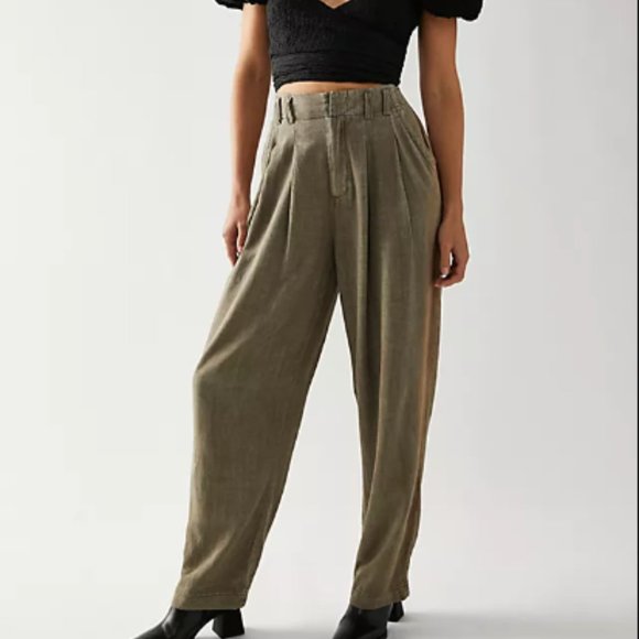 Free People Calla Pleated Trousers Green Size 14 - Picture 1 of 4